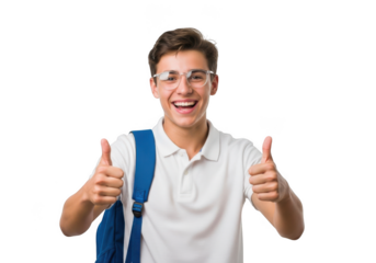 Young man giving two thumbs up isolated on transparent background