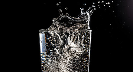 Splashing Water in a Clear Glass.