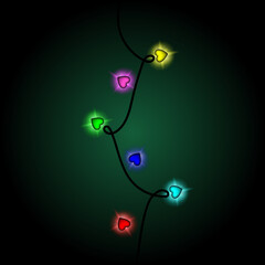 Neon Heart Garland with Colorful Glowing Lights on Dark Background