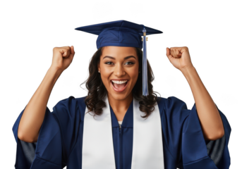 Jubilant graduate celebrating success isolated on transparent background