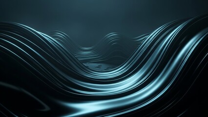 Shimmering metallic wave with rising bubbles in dark background