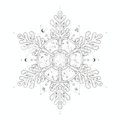 Vector Illustration of a Geometric Snowflake on a White Isolated Background, Abstract Winter Pattern for Christmas Decorations