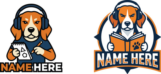 cartoon dog wearing headphones and learning