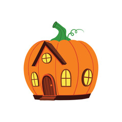 Fototapeta premium Pumpkin house with twisted roots isolated on white background, Vector, illustration 