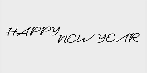 Happy New Year Text Design – Cursive Black Font on Light Gray Background