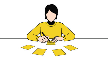 Faceless person writing notes on sticky cards flat minimal vector illustration