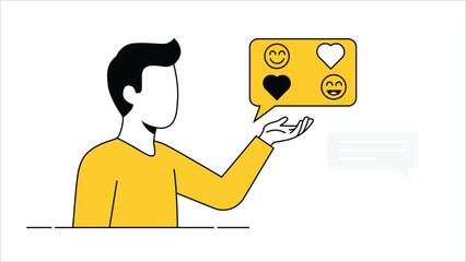 Faceless man expressing emotions through chat icons flat minimal vector illustration