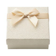 Beautiful white gift box with cream ribbon isolated on transparent background