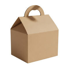 Brown paper box with handle on top isolated on transparent background