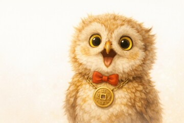 Naklejka premium Surprised owl celebrating chinese new year lunar spring festival high-resolution digital artwork festive atmosphere playful concept