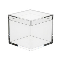 Clear acrylic storage cube on white background isolated on transparent background