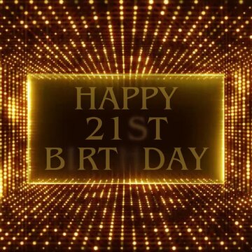 happy 21st birthday text on golden neon animated greeting card