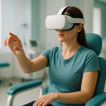 VR Cognitive and Motor Therapy Session with Therapist and Patient, Digital Rehabilitation for Mental Health and Neurorehab Treatment Concept
