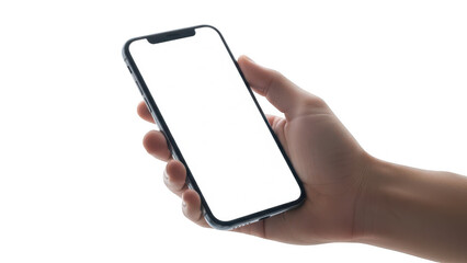 Hand holding smartphone with blank screen