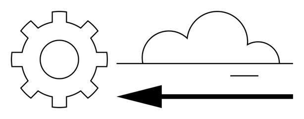 Cloud computing concept. Linked gear and cloud with directional arrow cloud computing processes, data transfer, and workflow integration. For technology, IT systems, process optimization, cloud