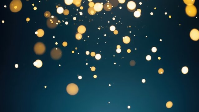 Christmas Abstract golden bokeh lights falling on dark teal background