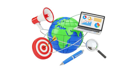 Global marketing strategy elements connecting earth technology and advertising tools
