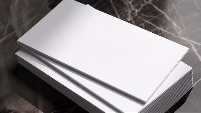 Blank white business card stack mockup on dark marble surface for branding design