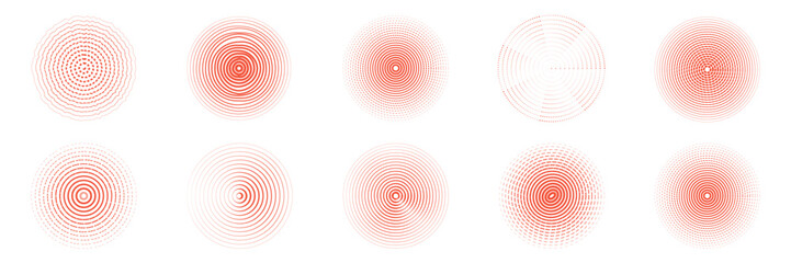 Radial lines pulse from center creating dynamic echo effect with circular patterns, perfect for audio visualization, signal graphics, and geometric wave compositions. © Anchous