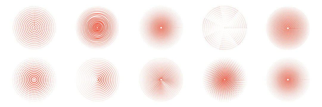 Radial lines pulse from center creating dynamic echo effect with circular patterns, perfect for audio visualization, signal graphics, and geometric wave compositions.