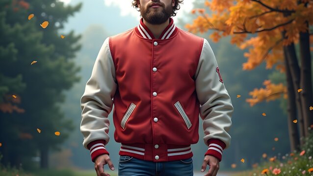 Plain Varsity Jacket Mockup on Transparent Background
