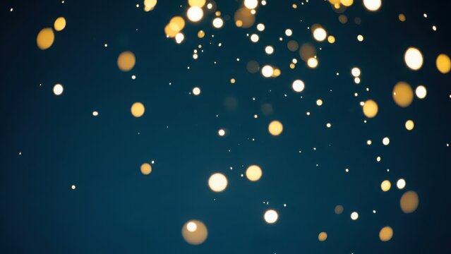 Christmas Falling golden bokeh lights on dark blue background abstract celebration overlay