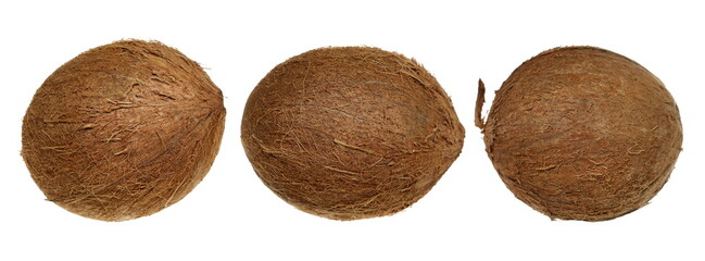 Set coconut isolated on white background, clipping path