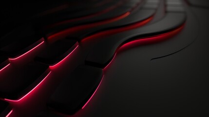 Dark abstract background with glowing red lines and curved shapes. Modern futuristic technology design concept