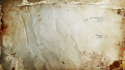 Old grunge paper texture with stains and torn edges. Vintage crumpled parchment background with copy space