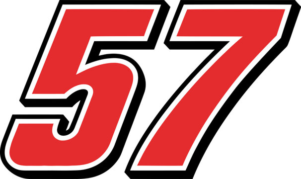 Bold Varsity Number 57 Red Outline Sports Typography Vector