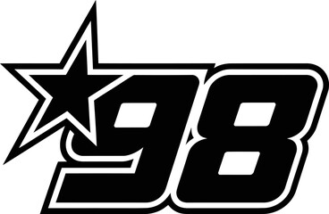 Star Racing Number 98 Bold Sports Typography Vector
