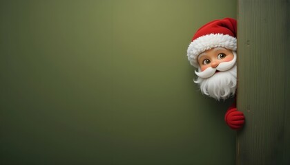 Cute Santa Claus peeking from the side of the image 