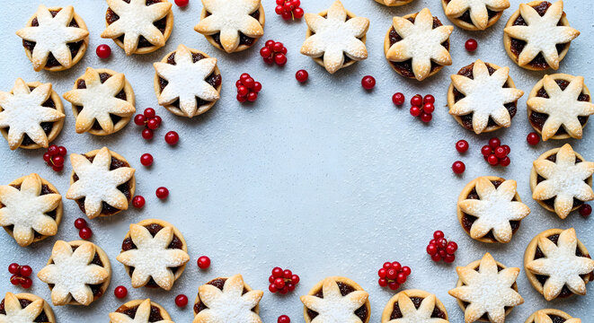 Mince Pie and Red Berry Christmas Frame Background