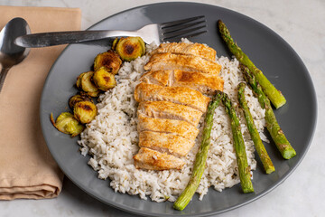 chicken breast  with rice  and vegetables