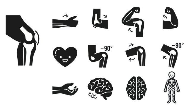 Human anatomy and body parts black icons set for health education