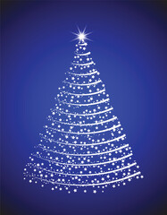 Christmas Tree Made of Sparkling and Glowing Lights Vector. Elegant Christmas tree vector illustration with glowing light particles and sparkling dots, topped with a bright star.