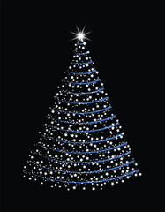 Christmas Tree Made of Sparkling and Glowing Lights Vector. Elegant Christmas tree vector illustration with glowing light particles and sparkling dots, topped with a bright star.