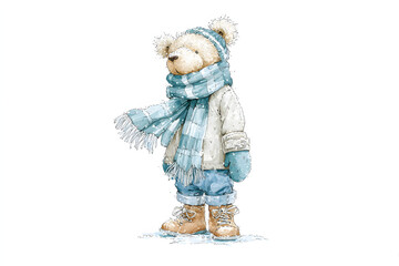 Fototapeta premium Adorable fashion bear character watercolor elements. AI generated