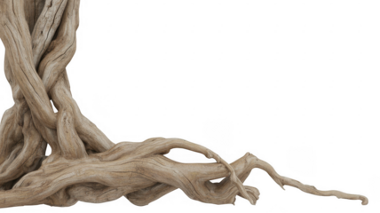 Twisted light brown tree roots isolated on a transparent background