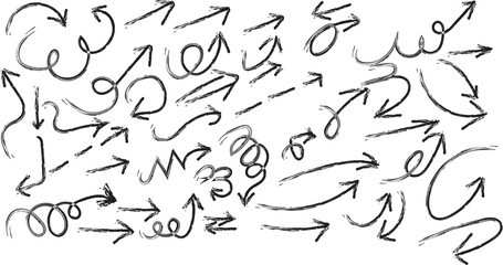 A collection of various hand drawn arrows in a sketchy style on a white background