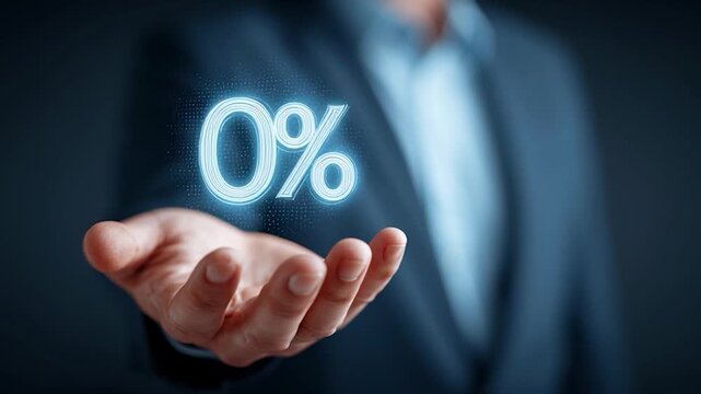 Businessman holding 0 percent financial concept