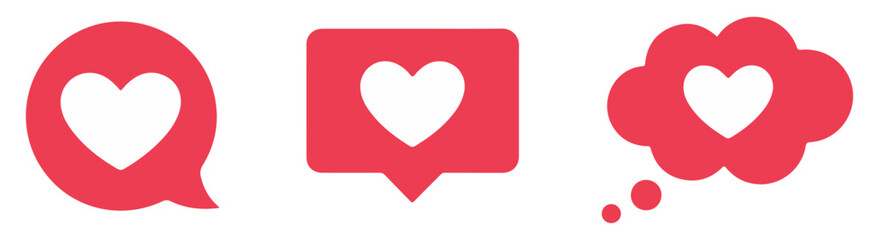 red heart speech bubble icon set