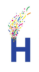 typography New Year's alphabet on a white background. Dynamic geometric, dark blue letter "H". Festive celebration feel.	