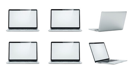 Multiple laptops with blank screen on white background