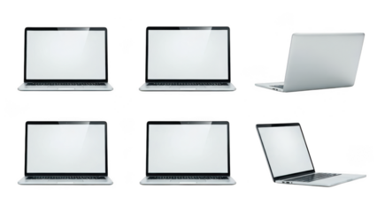 Multiple laptops with blank screen on white background