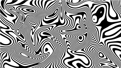 Seamless pattern. Op art monochrome wave. Stripe lines. Optical illusion distorted wave.