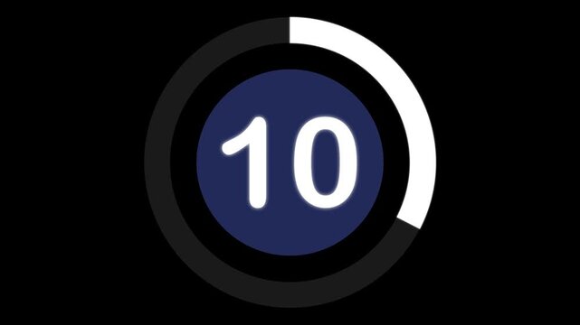 Countdown timer with circle indicator for 15 seconds .Circle countdown timer 15 seconds animation from 15 to 0 seconds, 15 seconds circular timer countdown animated with alpha channel