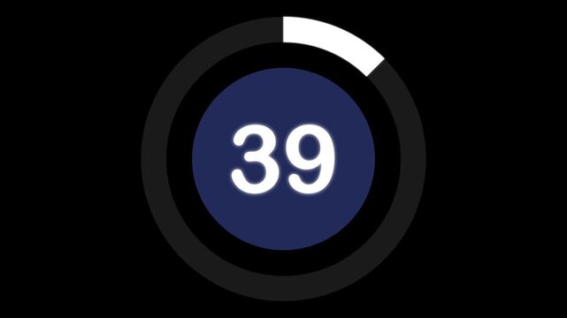 Countdown timer with circle indicator for 45 seconds .Circle countdown timer 45 seconds animation from 45 to 0 seconds, 45 seconds circular timer countdown animated with alpha channel ,