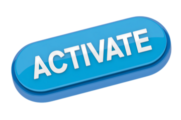 3d icon blue activate button against a clean background . Isolated on transparent background, png