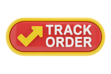 3d icon Track Order Button Design: Red Background and Yellow Check Mark . Isolated on transparent background, png